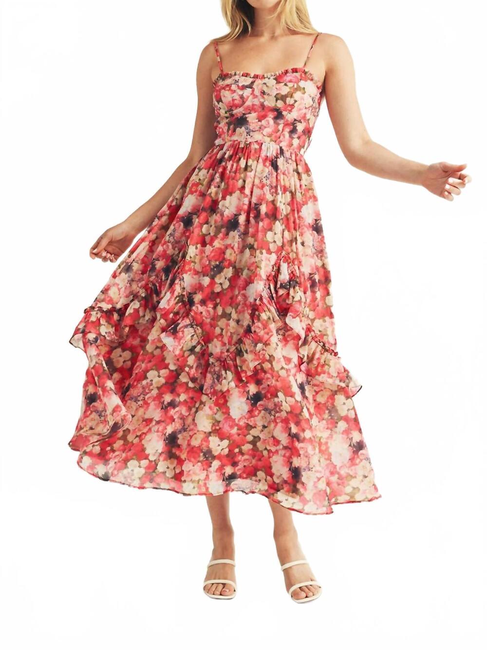 NEW STORIA fall floral midi dress in multicolor